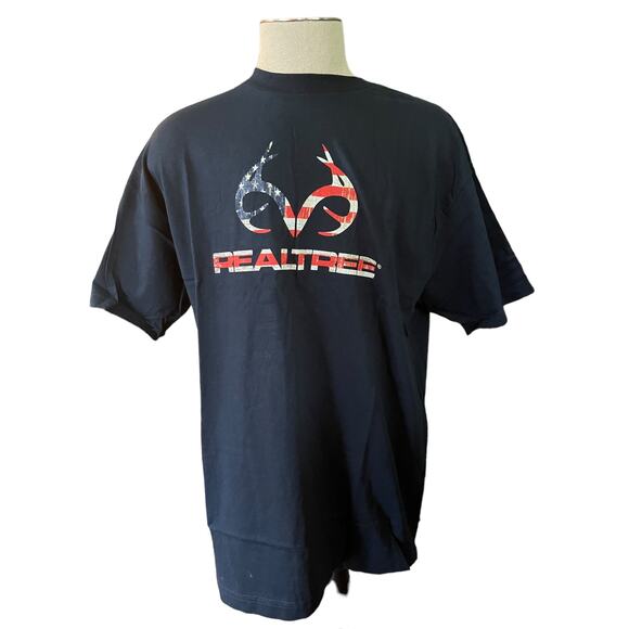 Realtree Xtra Navy Blue Cotton T-shirt  Stars Stripes Antler Logo X-Large - Picture 1 of 4
